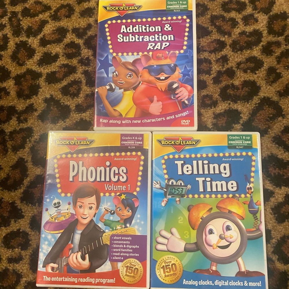 ☀️👂⏰➕🔠➖Summer Enrichment Rock-N-Learn 3 DVD’s-Phonics/Time/Add & Subtract